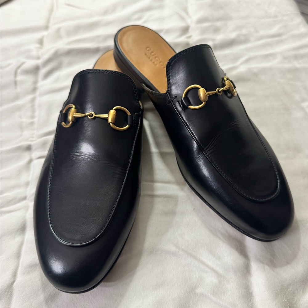 Gucci Princetown Horsebit Mule Black Leather Loafer 37.5 / US 7 Worn Once